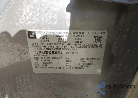 2012 Cadillac Srx Premium Collection from USA, damaged, VIN 3GYFNFE30CS510793